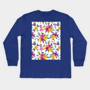 Watercolor Floral Seamless Pattern Art Kids Long Sleeve T-Shirt